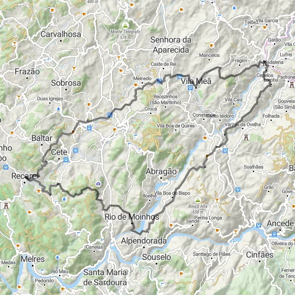 Miniatura do mapa de inspiração para ciclismo "Vista Panorâmica de Amarante" em Norte, Portugal. Gerado pelo planejador de rotas de ciclismo Tarmacs.app
