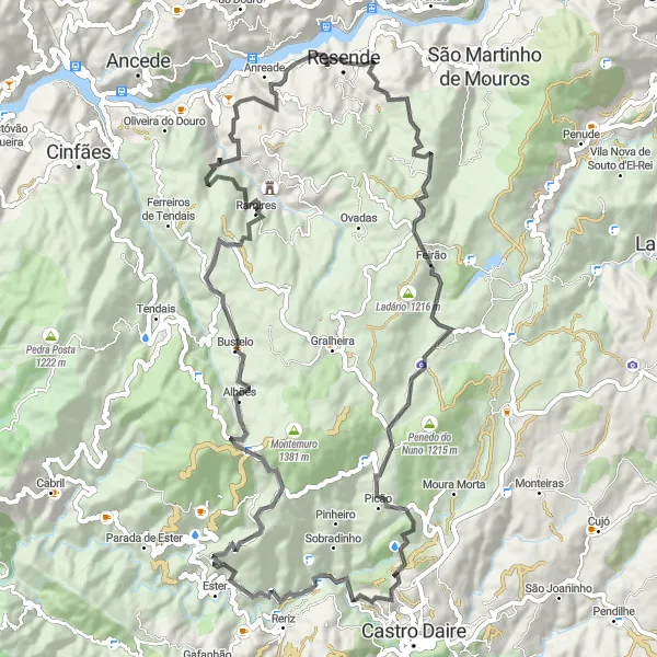Miniatura do mapa de inspiração para ciclismo "Rota dos Miradouros do Douro Verde" em Norte, Portugal. Gerado pelo planejador de rotas de ciclismo Tarmacs.app