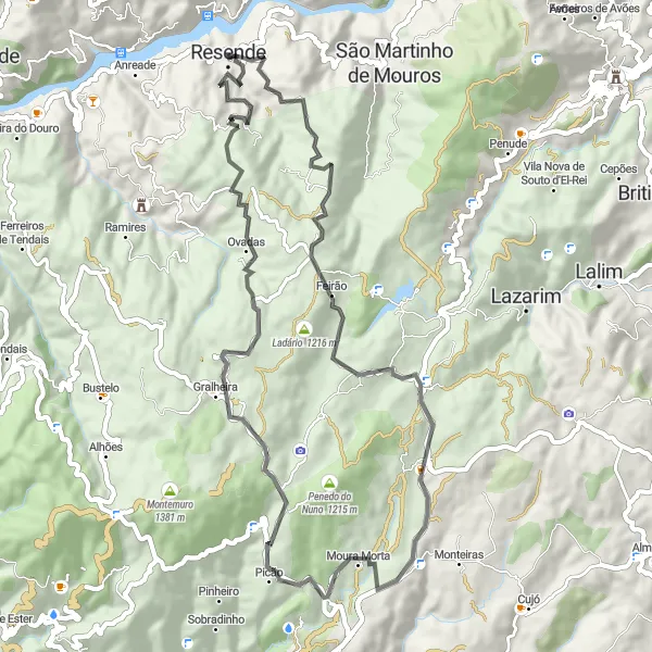 Miniatura do mapa de inspiração para ciclismo "Circuito das Vinhas e Aldeias" em Norte, Portugal. Gerado pelo planejador de rotas de ciclismo Tarmacs.app