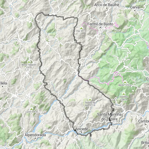 Miniatura do mapa de inspiração para ciclismo "Caminho dos Encantos do Douro" em Norte, Portugal. Gerado pelo planejador de rotas de ciclismo Tarmacs.app