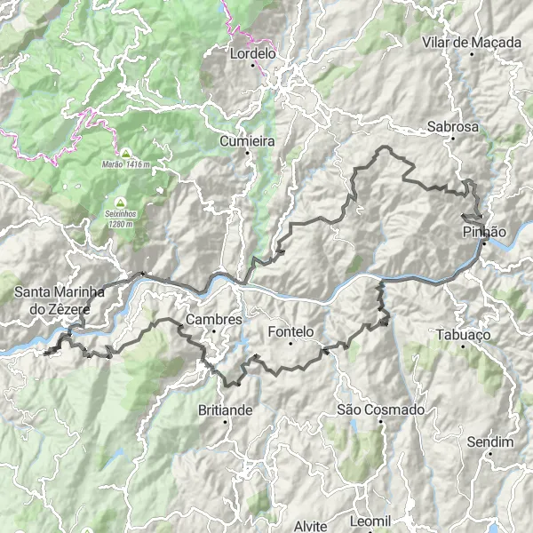Miniatura do mapa de inspiração para ciclismo "Rota Vinícola do Douro Superior" em Norte, Portugal. Gerado pelo planejador de rotas de ciclismo Tarmacs.app