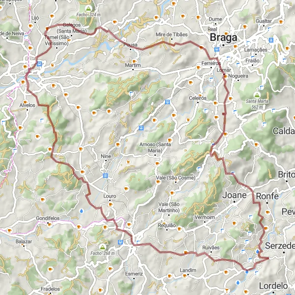 Miniatura do mapa de inspiração para ciclismo "Desafio Gravel São Miguel" em Norte, Portugal. Gerado pelo planejador de rotas de ciclismo Tarmacs.app