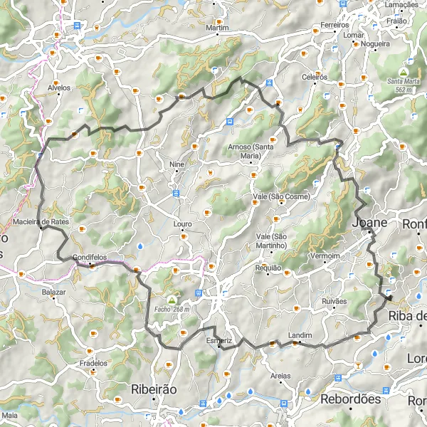 Miniatura do mapa de inspiração para ciclismo "Passeio de Estrada Esmeriz" em Norte, Portugal. Gerado pelo planejador de rotas de ciclismo Tarmacs.app