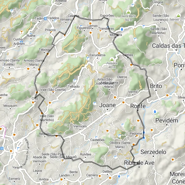 Miniatura do mapa de inspiração para ciclismo "Rota de Estrada Riba de Ave" em Norte, Portugal. Gerado pelo planejador de rotas de ciclismo Tarmacs.app