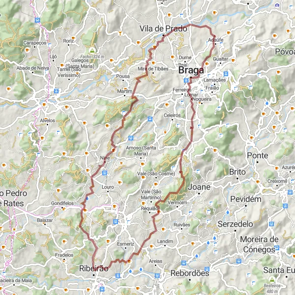 Miniatura do mapa de inspiração para ciclismo "Aventura nas Colinas e Aldeias" em Norte, Portugal. Gerado pelo planejador de rotas de ciclismo Tarmacs.app