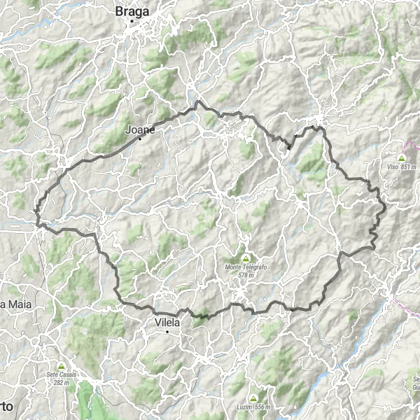 Miniatura do mapa de inspiração para ciclismo "Caminho das Colinas e Montes" em Norte, Portugal. Gerado pelo planejador de rotas de ciclismo Tarmacs.app