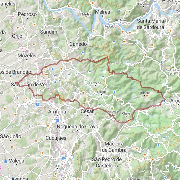 Miniatura do mapa de inspiração para ciclismo "Caminho dos Vales" em Norte, Portugal. Gerado pelo planejador de rotas de ciclismo Tarmacs.app