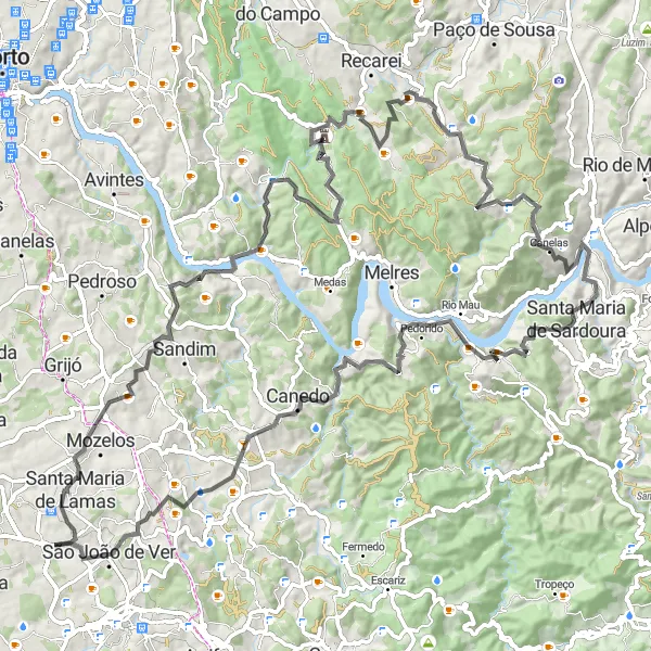 Miniatura do mapa de inspiração para ciclismo "Caminho das Capelas" em Norte, Portugal. Gerado pelo planejador de rotas de ciclismo Tarmacs.app