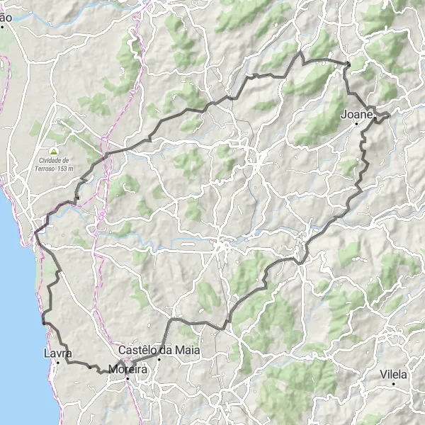 Map miniature of "Maia Hilltop Adventure" cycling inspiration in Norte, Portugal. Generated by Tarmacs.app cycling route planner