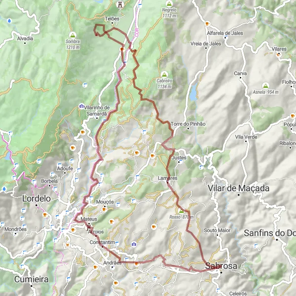 Miniatura do mapa de inspiração para ciclismo "Aventura Montanhosa de Sabrosa" em Norte, Portugal. Gerado pelo planejador de rotas de ciclismo Tarmacs.app