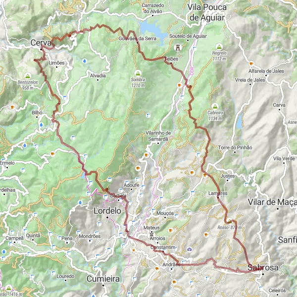 Miniatura do mapa de inspiração para ciclismo "Desafio das Montanhas de Sabrosa" em Norte, Portugal. Gerado pelo planejador de rotas de ciclismo Tarmacs.app