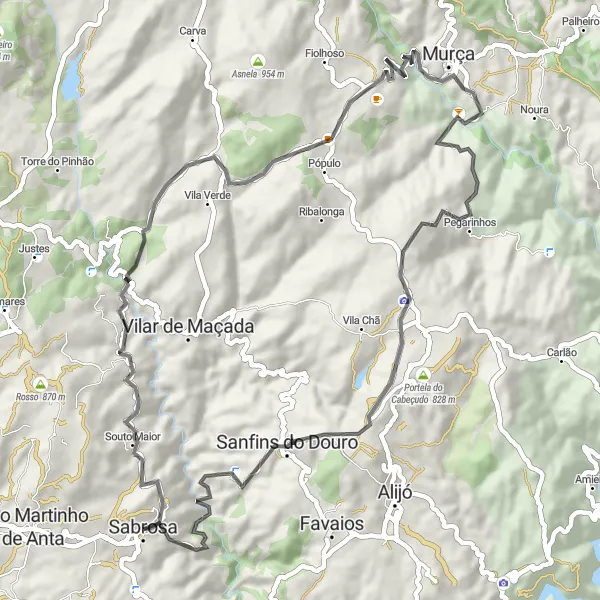 Miniatura do mapa de inspiração para ciclismo "Descoberta dos Miradouros do Douro" em Norte, Portugal. Gerado pelo planejador de rotas de ciclismo Tarmacs.app