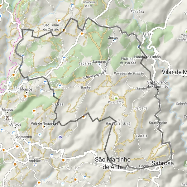 Miniatura do mapa de inspiração para ciclismo "Rota Cénica de São Martinho de Anta" em Norte, Portugal. Gerado pelo planejador de rotas de ciclismo Tarmacs.app