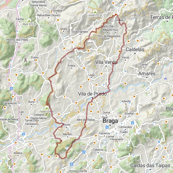 Miniatura do mapa de inspiração para ciclismo "Trilha Aventureira de Sande a Atães" em Norte, Portugal. Gerado pelo planejador de rotas de ciclismo Tarmacs.app
