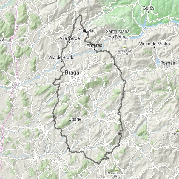 Miniatura do mapa de inspiração para ciclismo "Rota Cênica de Sande a Vizela" em Norte, Portugal. Gerado pelo planejador de rotas de ciclismo Tarmacs.app