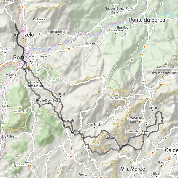 Miniatura do mapa de inspiração para ciclismo "Caminho do Borrelho" em Norte, Portugal. Gerado pelo planejador de rotas de ciclismo Tarmacs.app