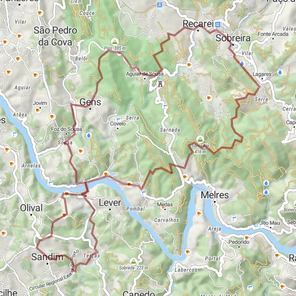 Miniatura do mapa de inspiração para ciclismo "Trilho de Gravel da Rota do Sousa" em Norte, Portugal. Gerado pelo planejador de rotas de ciclismo Tarmacs.app