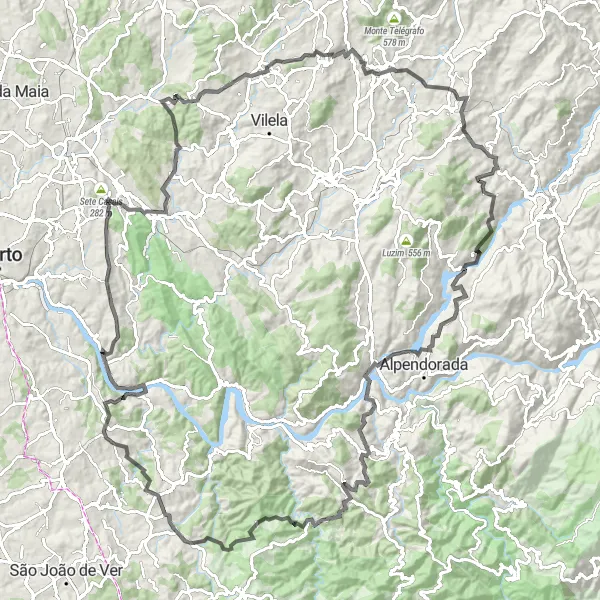 Map miniature of "Scenic Road Tour from Sandim" cycling inspiration in Norte, Portugal. Generated by Tarmacs.app cycling route planner