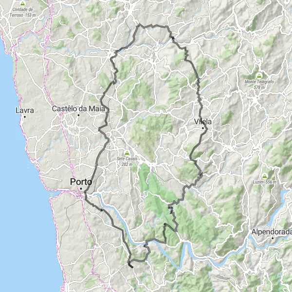 Miniatura do mapa de inspiração para ciclismo "Rota de Ciclismo Road Sandim Paisagens" em Norte, Portugal. Gerado pelo planejador de rotas de ciclismo Tarmacs.app