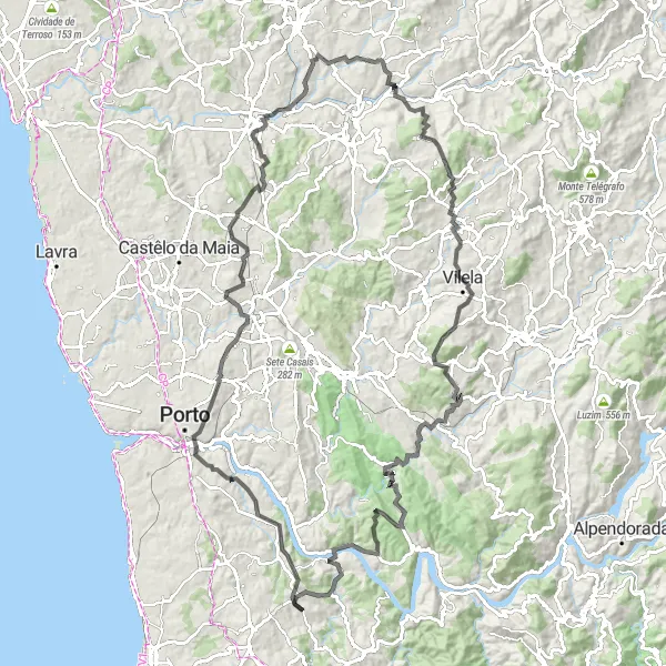 Map miniature of "Sandim Circular Road Route" cycling inspiration in Norte, Portugal. Generated by Tarmacs.app cycling route planner