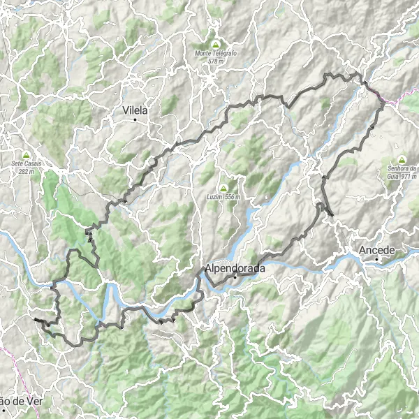 Miniatura do mapa de inspiração para ciclismo "Rota de Ciclismo Road Sandim Aventura" em Norte, Portugal. Gerado pelo planejador de rotas de ciclismo Tarmacs.app