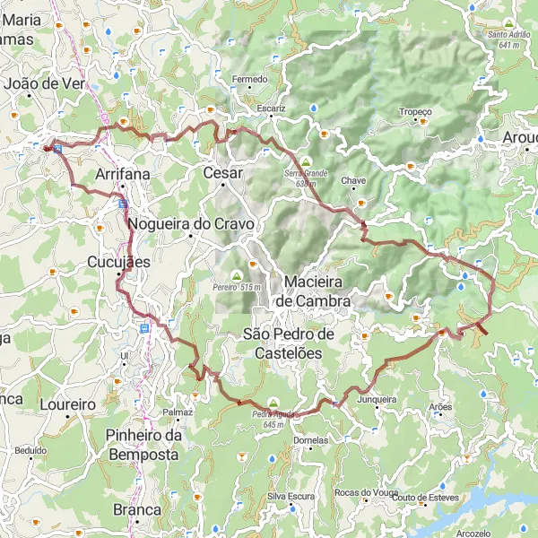 Map miniature of "Sanfins Gravel Adventure" cycling inspiration in Norte, Portugal. Generated by Tarmacs.app cycling route planner