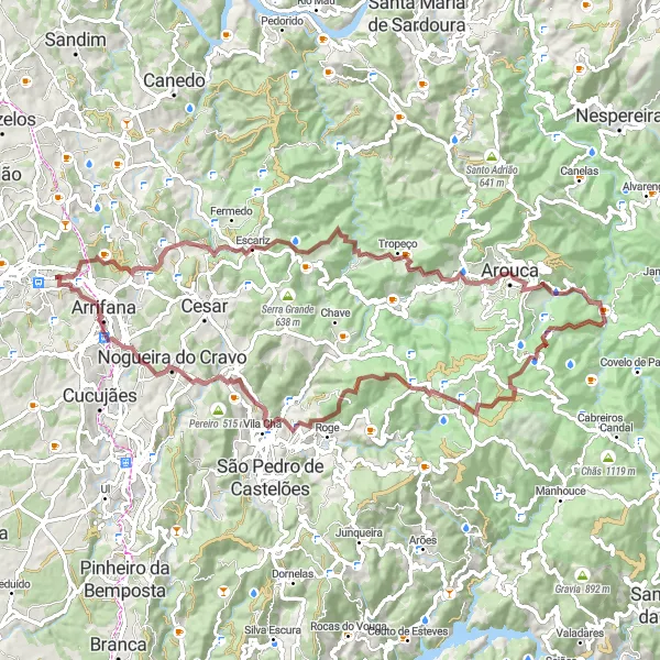 Miniatura do mapa de inspiração para ciclismo "Circuito da Serra de Arouca" em Norte, Portugal. Gerado pelo planejador de rotas de ciclismo Tarmacs.app