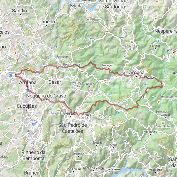 Map miniature of "Panoramic Gravel Adventure" cycling inspiration in Norte, Portugal. Generated by Tarmacs.app cycling route planner