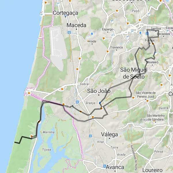 Map miniature of "Sanfins Road Route" cycling inspiration in Norte, Portugal. Generated by Tarmacs.app cycling route planner