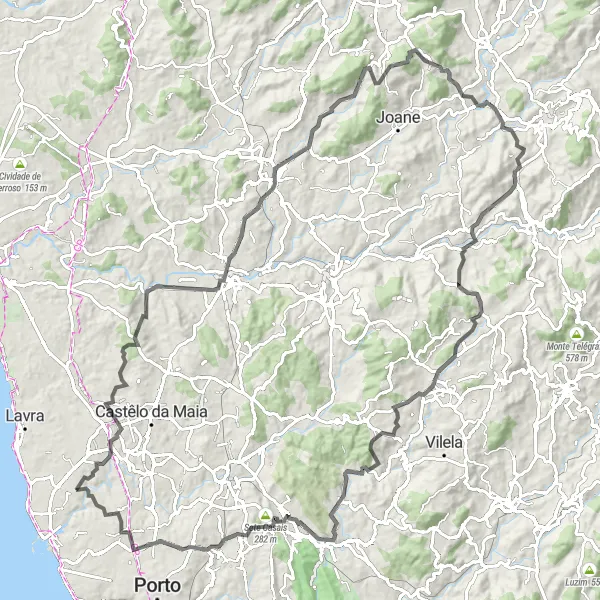 Miniatura do mapa de inspiração para ciclismo "Desafio das Colinas do Minho" em Norte, Portugal. Gerado pelo planejador de rotas de ciclismo Tarmacs.app