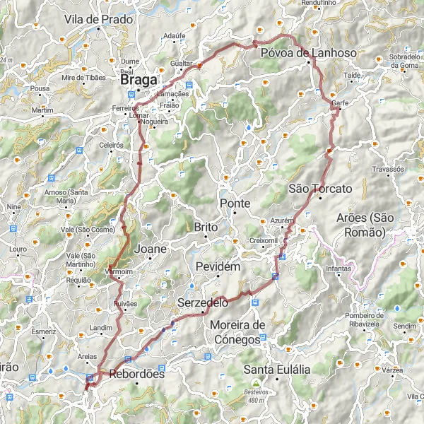 Miniatura do mapa de inspiração para ciclismo "Rota de Gravel por Santo Tirso" em Norte, Portugal. Gerado pelo planejador de rotas de ciclismo Tarmacs.app