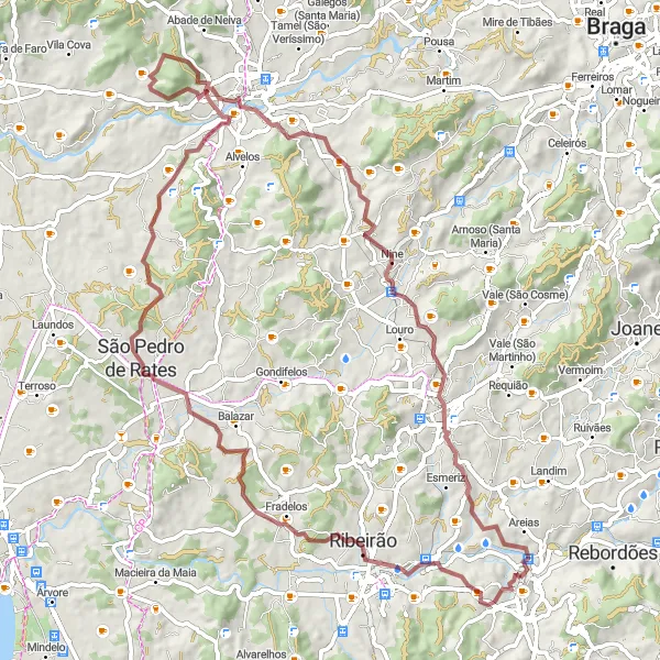 Miniatura do mapa de inspiração para ciclismo "Descoberta de Santo Tirso e Arredores em Estradas de Terra" em Norte, Portugal. Gerado pelo planejador de rotas de ciclismo Tarmacs.app