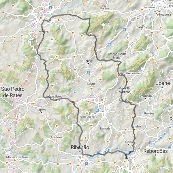 Miniatura do mapa de inspiração para ciclismo "Rota de Estrada em Terras de Santo Tirso" em Norte, Portugal. Gerado pelo planejador de rotas de ciclismo Tarmacs.app