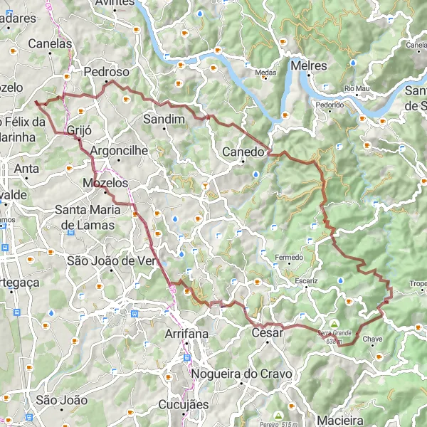 Miniatura do mapa de inspiração para ciclismo "Desafio Montanhoso de Serzedo a Mozelos" em Norte, Portugal. Gerado pelo planejador de rotas de ciclismo Tarmacs.app