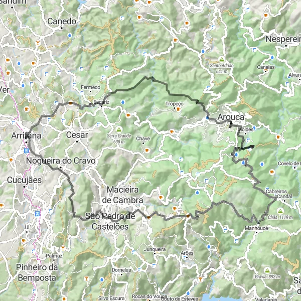 Map miniature of "Scenic Adventure through the Gravia Mountains" cycling inspiration in Norte, Portugal. Generated by Tarmacs.app cycling route planner