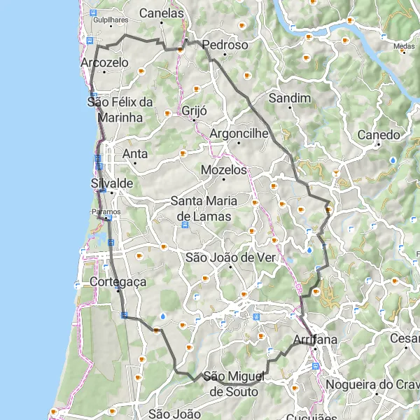 Miniatura do mapa de inspiração para ciclismo "Caminho de São João da Madeira a Escapães" em Norte, Portugal. Gerado pelo planejador de rotas de ciclismo Tarmacs.app