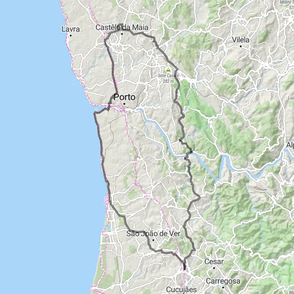 Map miniature of "Coastal Adventure" cycling inspiration in Norte, Portugal. Generated by Tarmacs.app cycling route planner