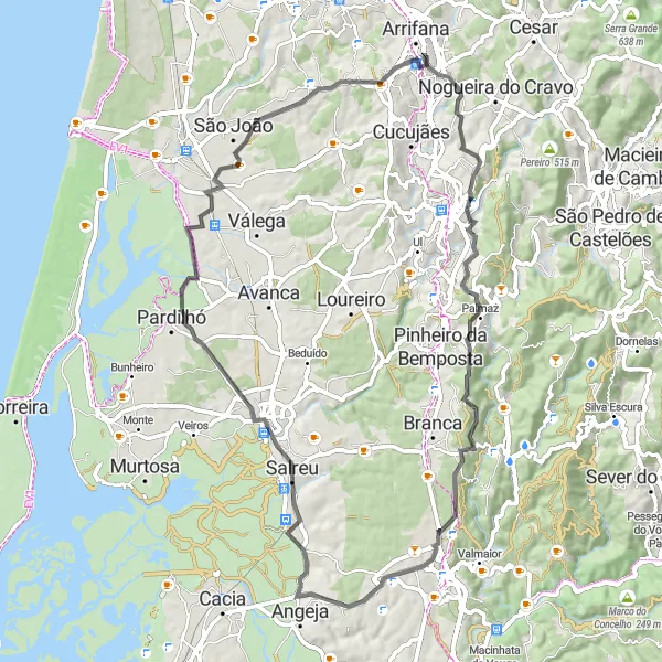 Map miniature of "São João da Madeira and Estarreja Loop" cycling inspiration in Norte, Portugal. Generated by Tarmacs.app cycling route planner