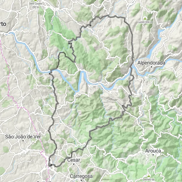 Map miniature of "Crestuma and Santa Maria de Sardoura Loop" cycling inspiration in Norte, Portugal. Generated by Tarmacs.app cycling route planner