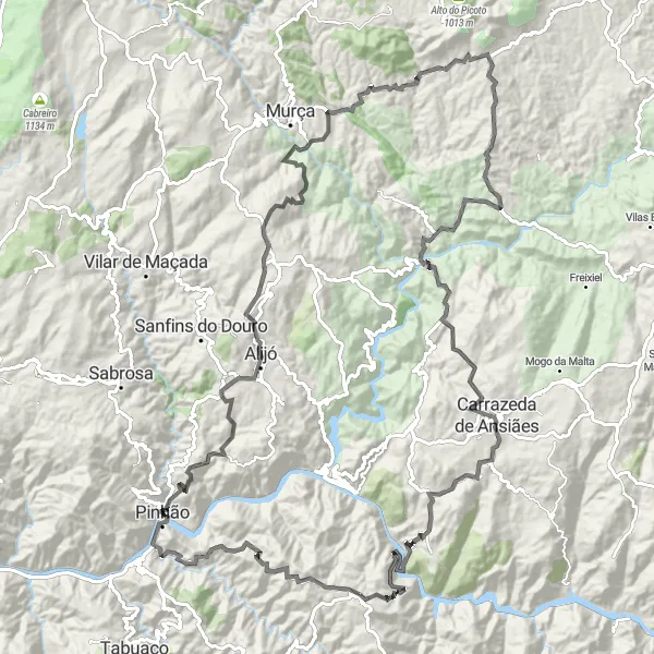 Miniatura do mapa de inspiração para ciclismo "Aventura Pelas Montanhas" em Norte, Portugal. Gerado pelo planejador de rotas de ciclismo Tarmacs.app