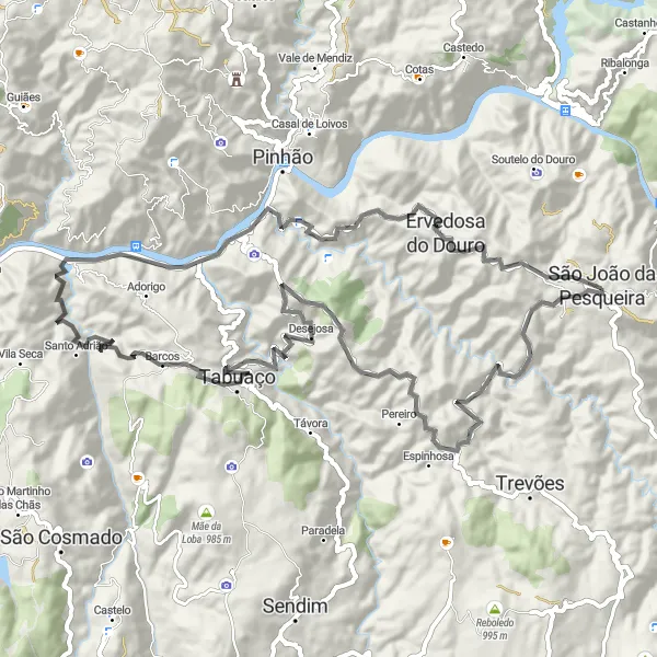 Miniatura do mapa de inspiração para ciclismo "Rota de Estrada a Partir de São João da Pesqueira" em Norte, Portugal. Gerado pelo planejador de rotas de ciclismo Tarmacs.app