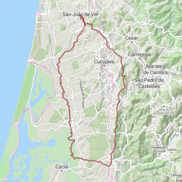 Miniatura do mapa de inspiração para ciclismo "A Rota das Povoações do Sul" em Norte, Portugal. Gerado pelo planejador de rotas de ciclismo Tarmacs.app
