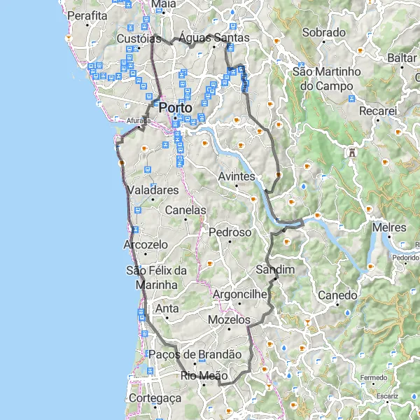 Map miniature of "Road Cycling Route from São João de Ver to Espinho" cycling inspiration in Norte, Portugal. Generated by Tarmacs.app cycling route planner