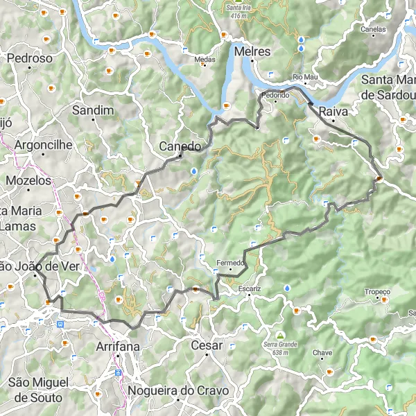 Map miniature of "Road Cycling Route from São João de Ver to Jardim da Capela de São Bento" cycling inspiration in Norte, Portugal. Generated by Tarmacs.app cycling route planner