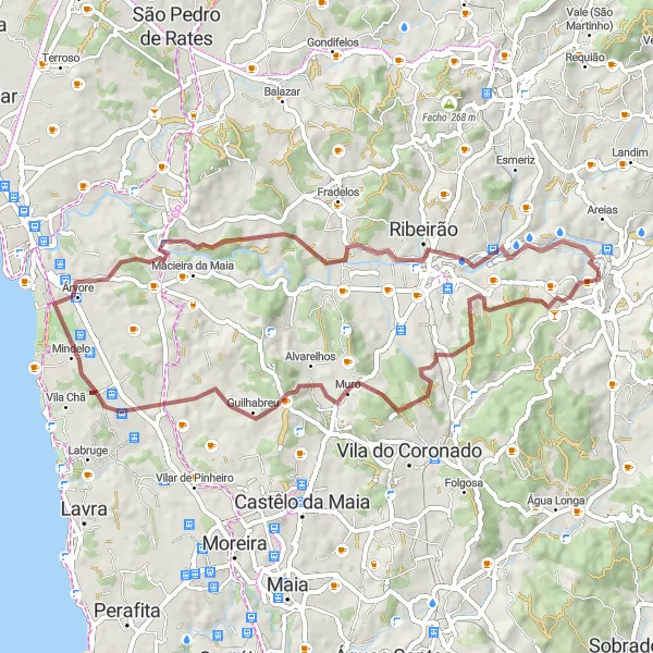 Miniatura do mapa de inspiração para ciclismo "Rota da Reserva Ornitológica de Mindelo 1" em Norte, Portugal. Gerado pelo planejador de rotas de ciclismo Tarmacs.app