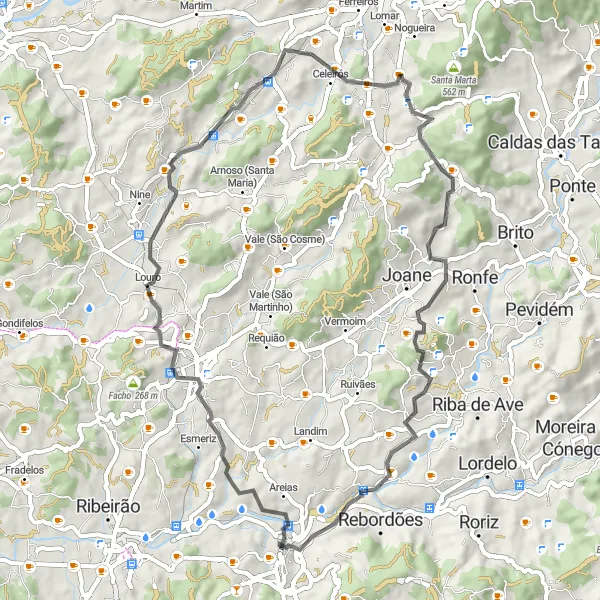 Miniatura do mapa de inspiração para ciclismo "Ciclovia de Louro" em Norte, Portugal. Gerado pelo planejador de rotas de ciclismo Tarmacs.app