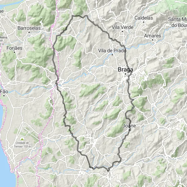 Miniatura do mapa de inspiração para ciclismo "Travessia de Barcelos" em Norte, Portugal. Gerado pelo planejador de rotas de ciclismo Tarmacs.app