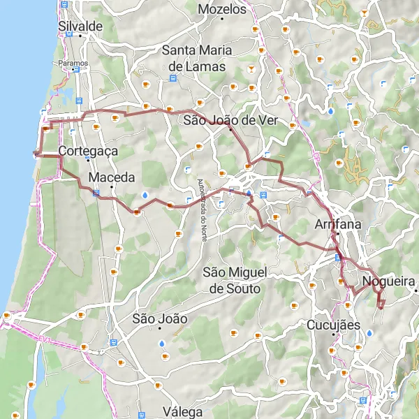 Map miniature of "Off the Beaten Path Gravel Route" cycling inspiration in Norte, Portugal. Generated by Tarmacs.app cycling route planner