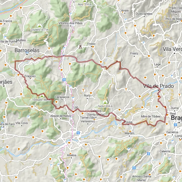 Map miniature of "The Semelhe Countryside Escape" cycling inspiration in Norte, Portugal. Generated by Tarmacs.app cycling route planner