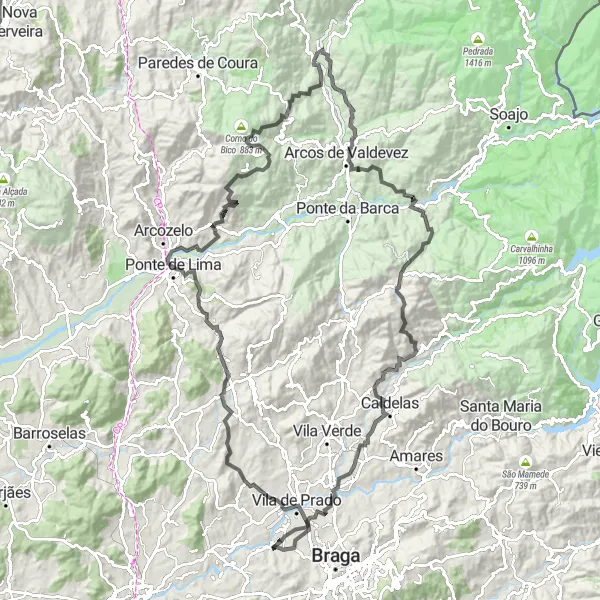 Map miniature of "The Lima Valley Loop" cycling inspiration in Norte, Portugal. Generated by Tarmacs.app cycling route planner